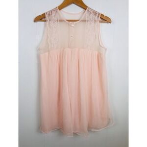 Vintage 1970s Babydoll Nightgown Lingerie Sz Small Nightie Peachy‎ Pink Sheer